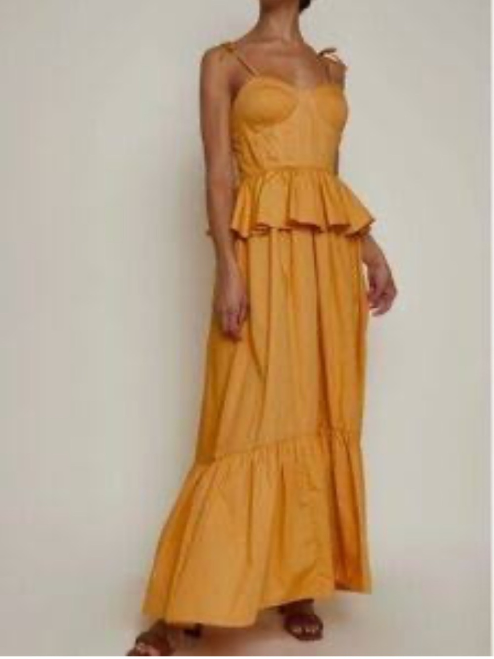 MISA Los Angeles Bustier Peplum-Waist Maxi Dress sz L